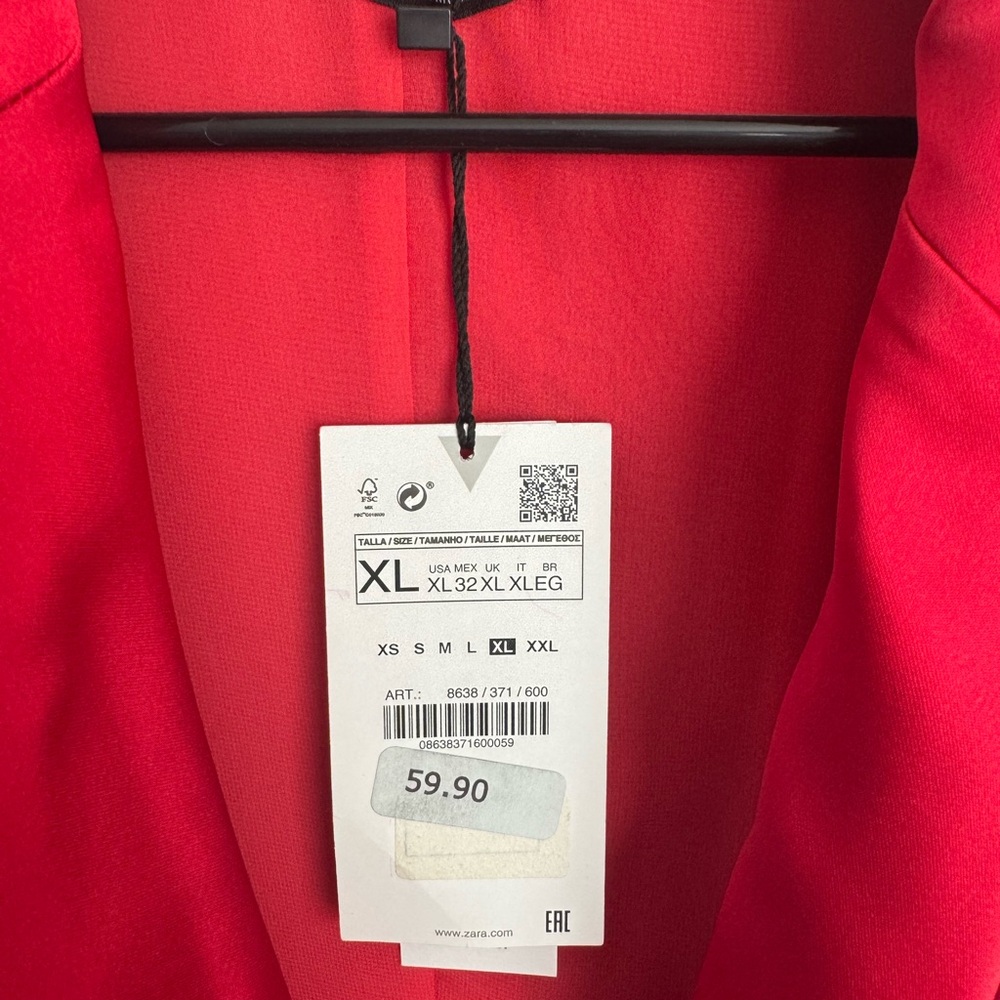 Zara Vibrant Red Blazer XL